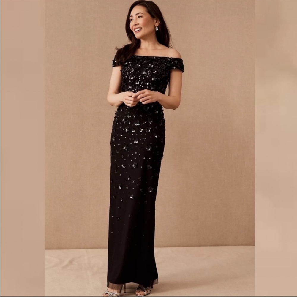 Adrianna Papell BHLDN off the shoulder maxi sequin dress